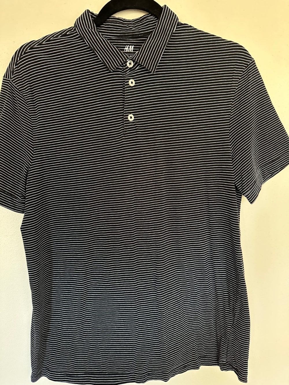 H&M Men’s Black and White Thin-Stripe Polo